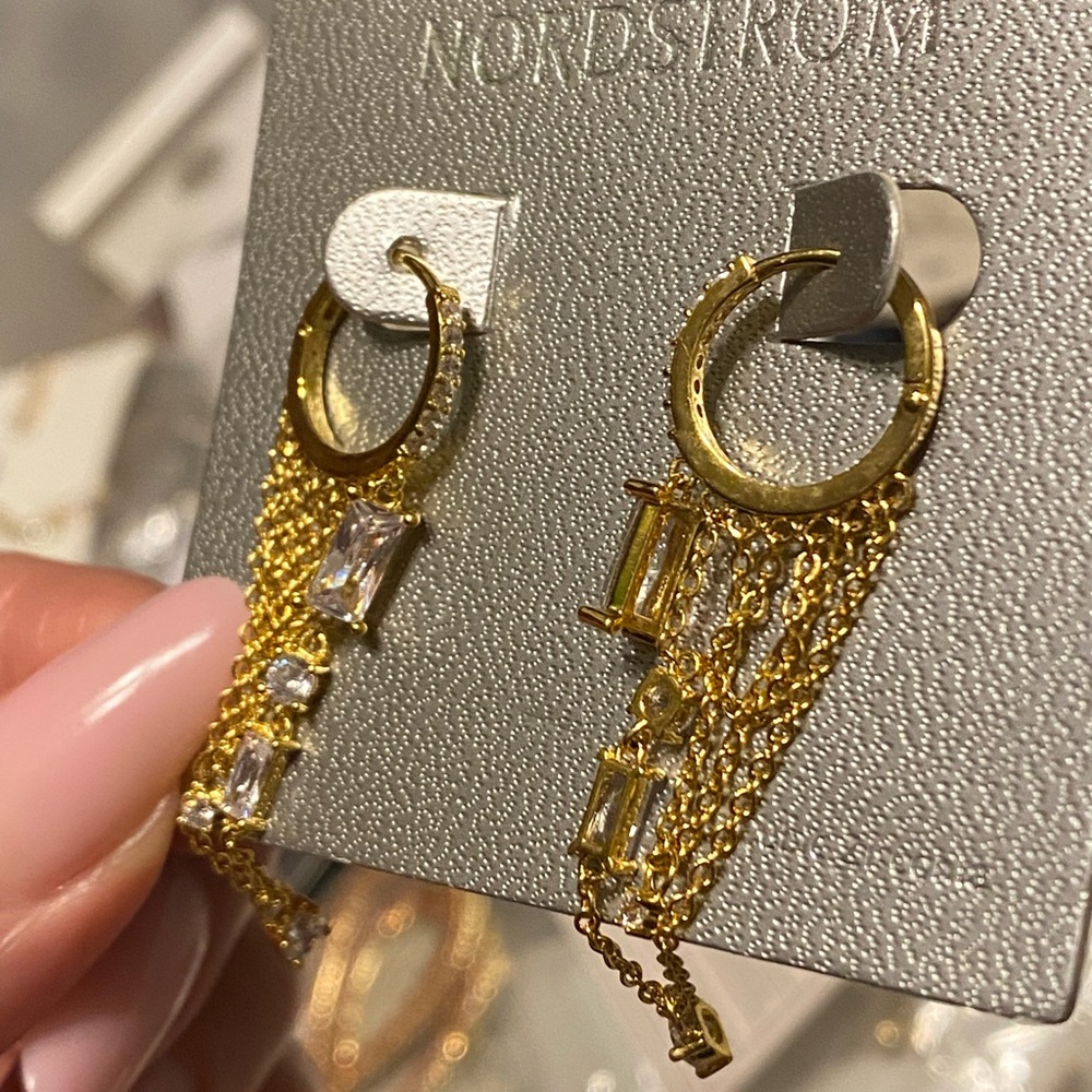 Nordstrom Gold Plated Cubic Zirconia Chain Drop Huggie Earrings